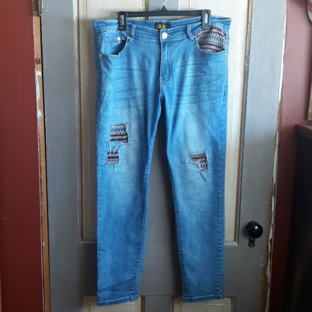 Dkin Jeans faded and distressed southwestern